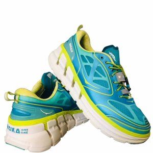 Hoka One One Conquest Running Nursing Shoe Sneakers Blue Green, Women Size 10.5